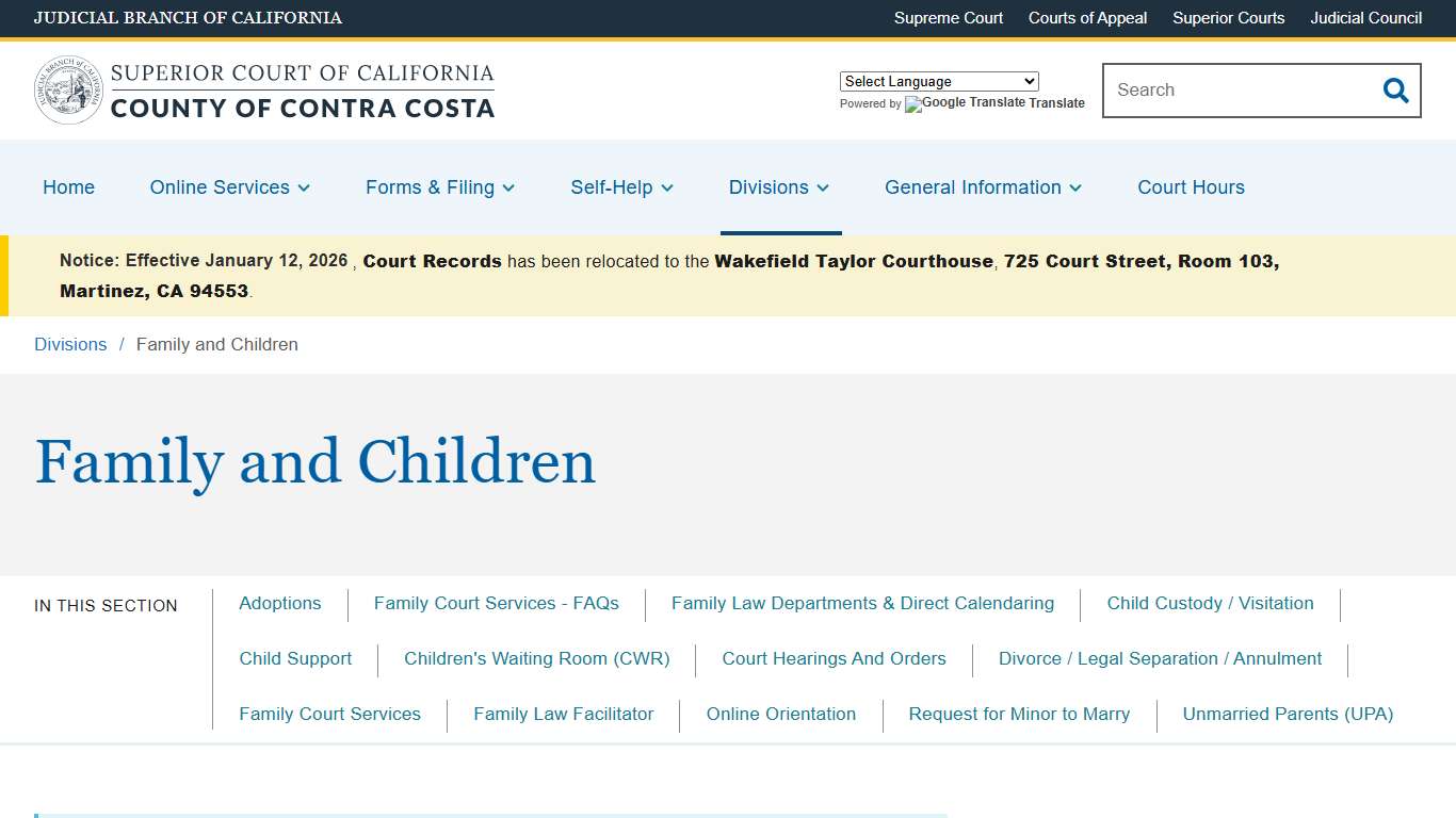 Family and Children Superior Court of California County of Contra Costa
